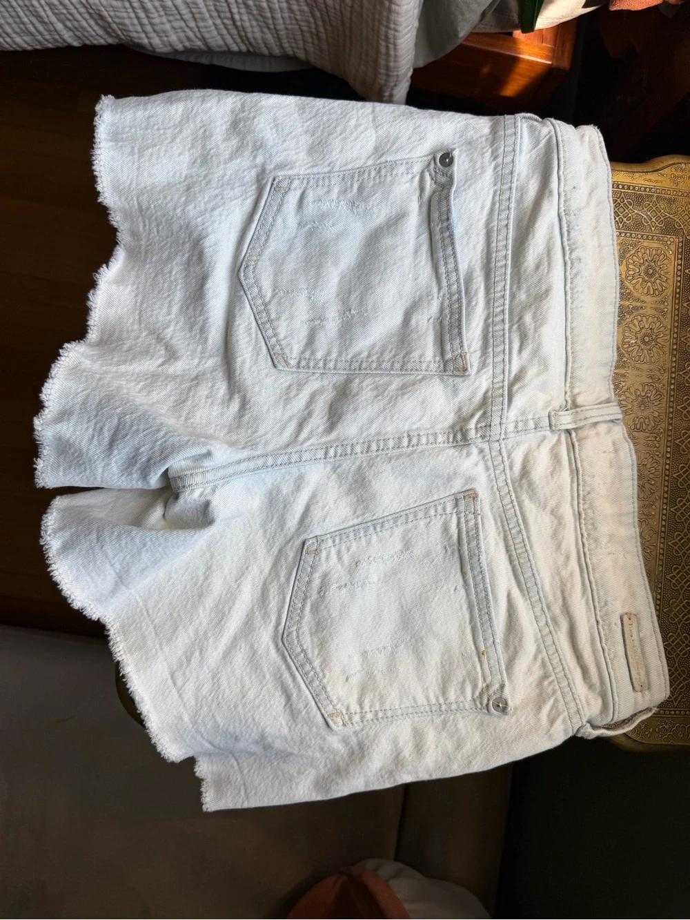 Anthropologie White Floral High-Rise Cutoff Jean Shorts - Picture 2 of 2